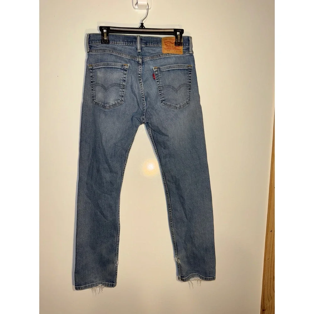 Levis 505 Regular Fit Distressed Blue Jeans Mens 32x30 Red Paint Splatter Mexico